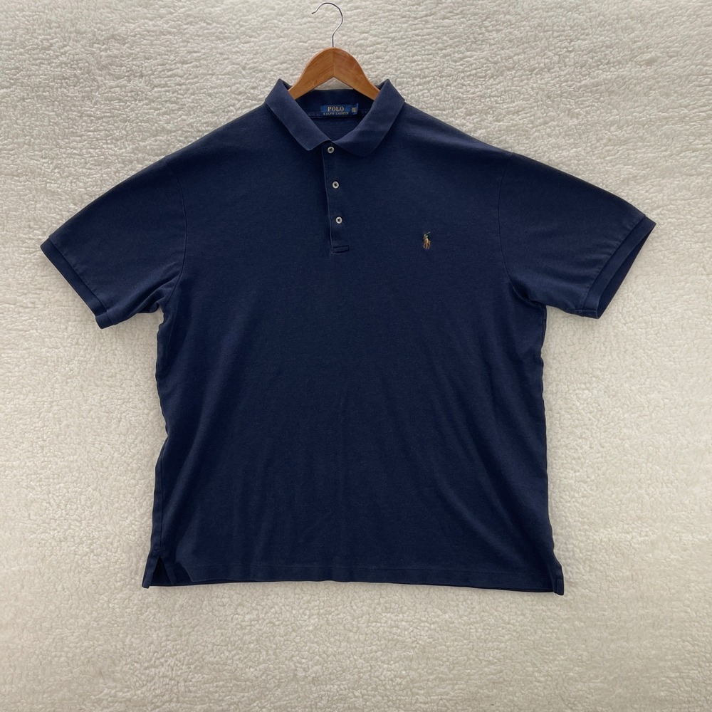 Polo Ralph Lauren Polo Shirt Mens 2XLT Navy Blue Pima Cotton Flesh Pony Preppy